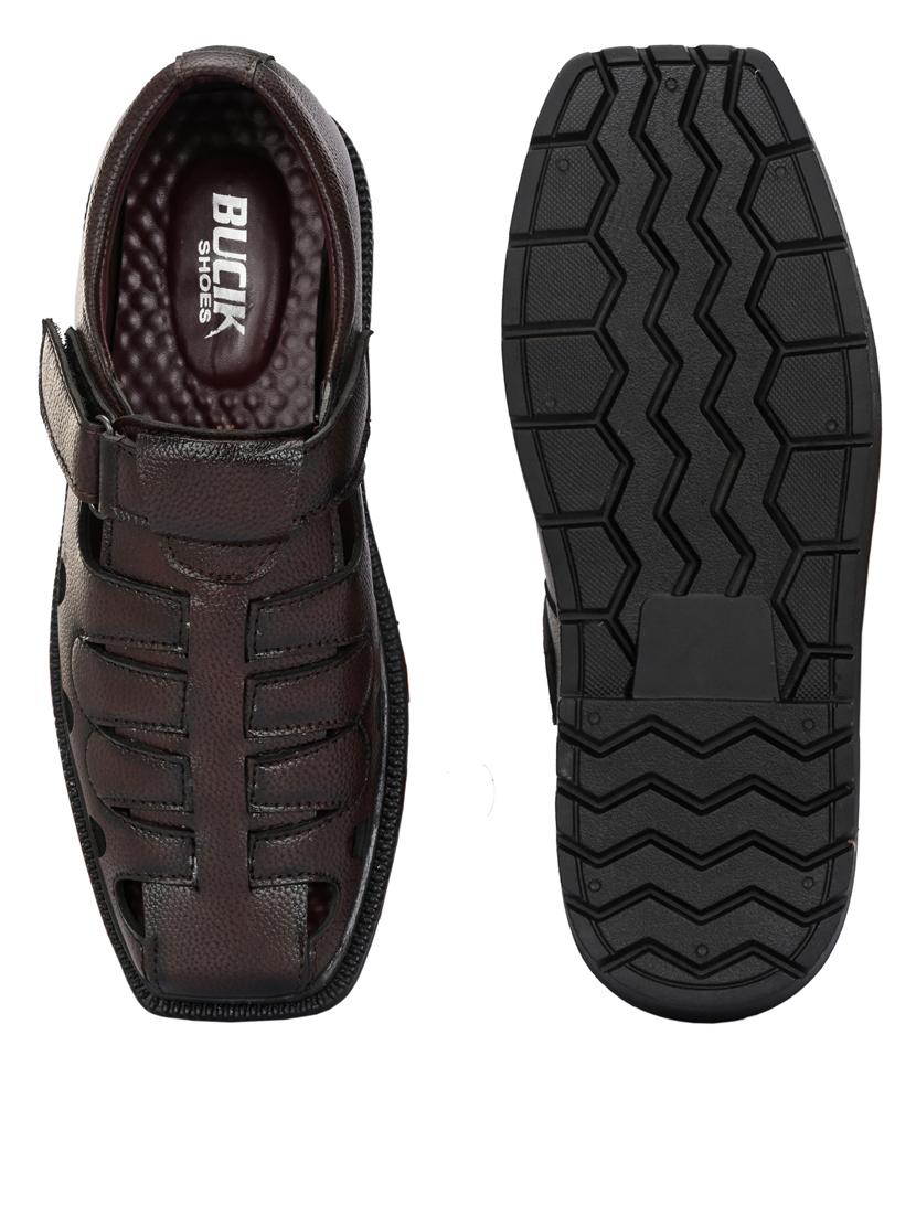 men brown solid slip on sandal - 21663015 - Standard Image - 5