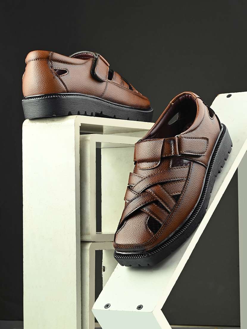 men tan solid slip on sandal - 21663016 -  Zoom Image - 0