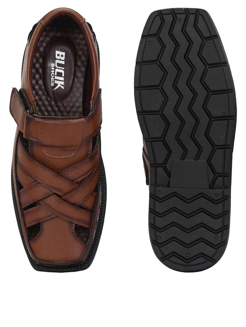 men tan solid slip on sandal - 21663016 -  Standard Image - 5