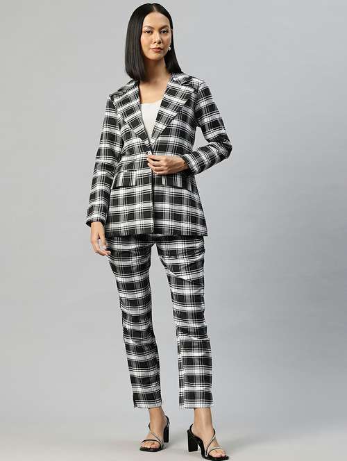 women black checks blazer & trousers co-ords set - 21663358 -  Standard Image - 0