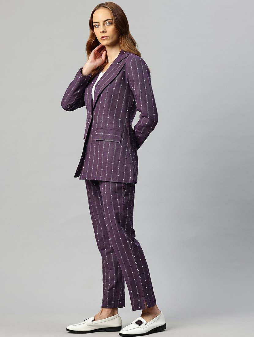 women self design blazer & trousers co-ords set - 21663359 - Standard Image - 3