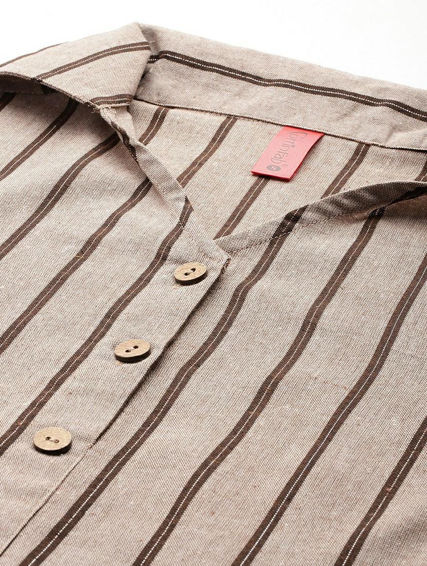 women beige stripes shirt collar neck straight dress - 21663446 - Standard Image - 5