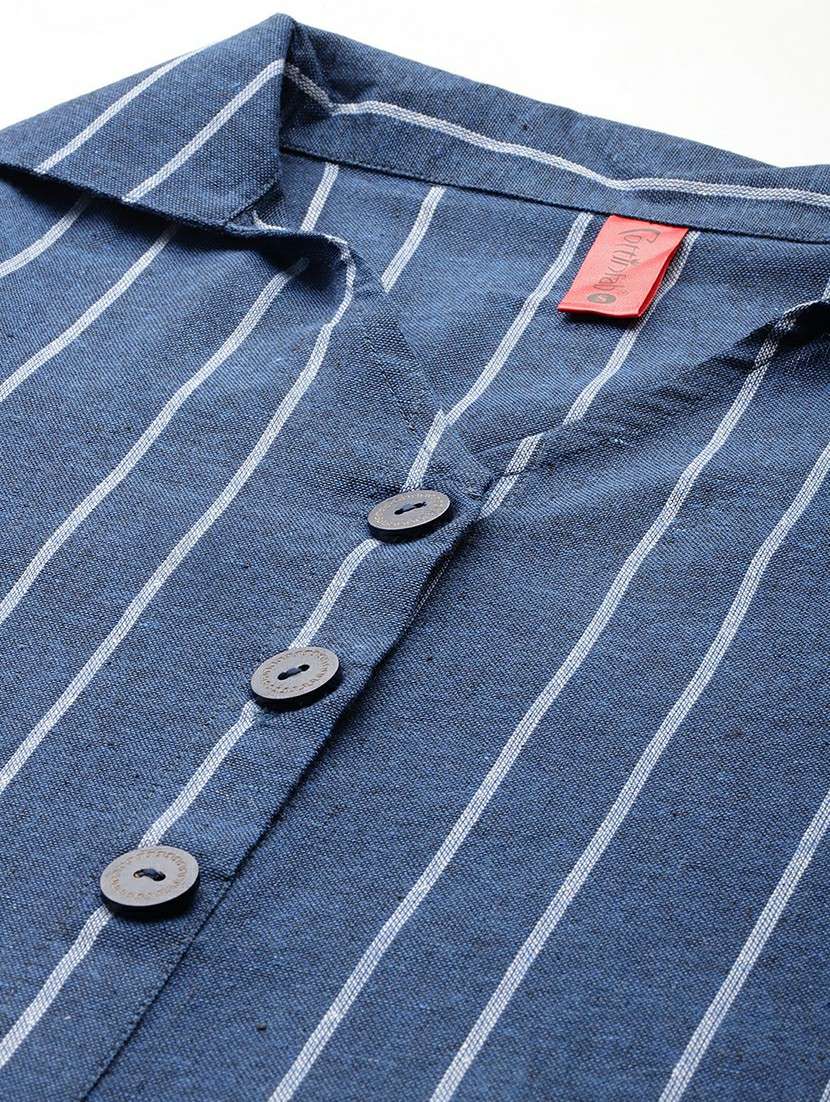 women blue stripes shirt collar neck straight dress - 21663447 -  Standard Image - 5