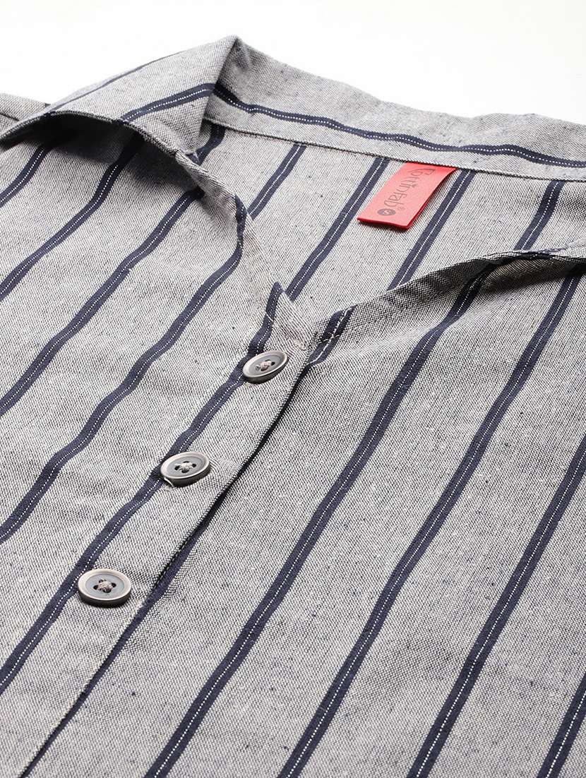 women grey stripes shirt collar neck straight dress - 21663448 -  Standard Image - 5