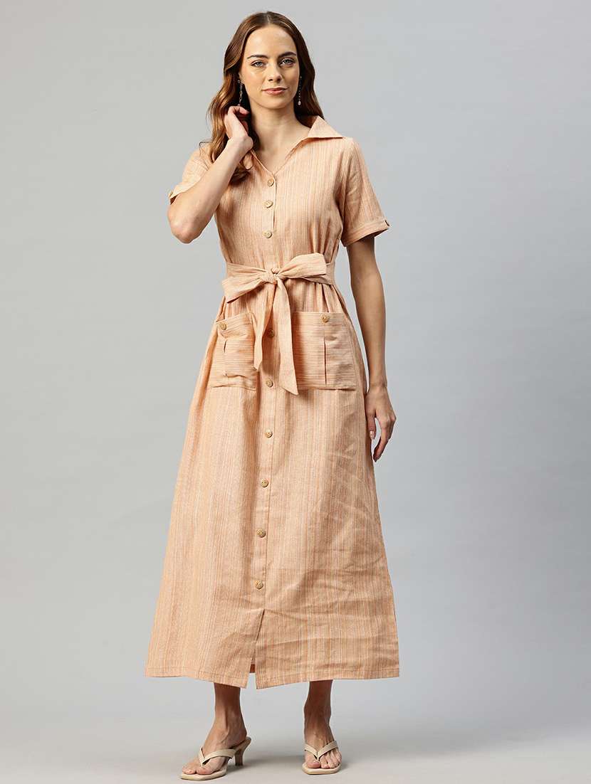 women short sleeves solid a-line dress - 21663449 -  Zoom Image - 0