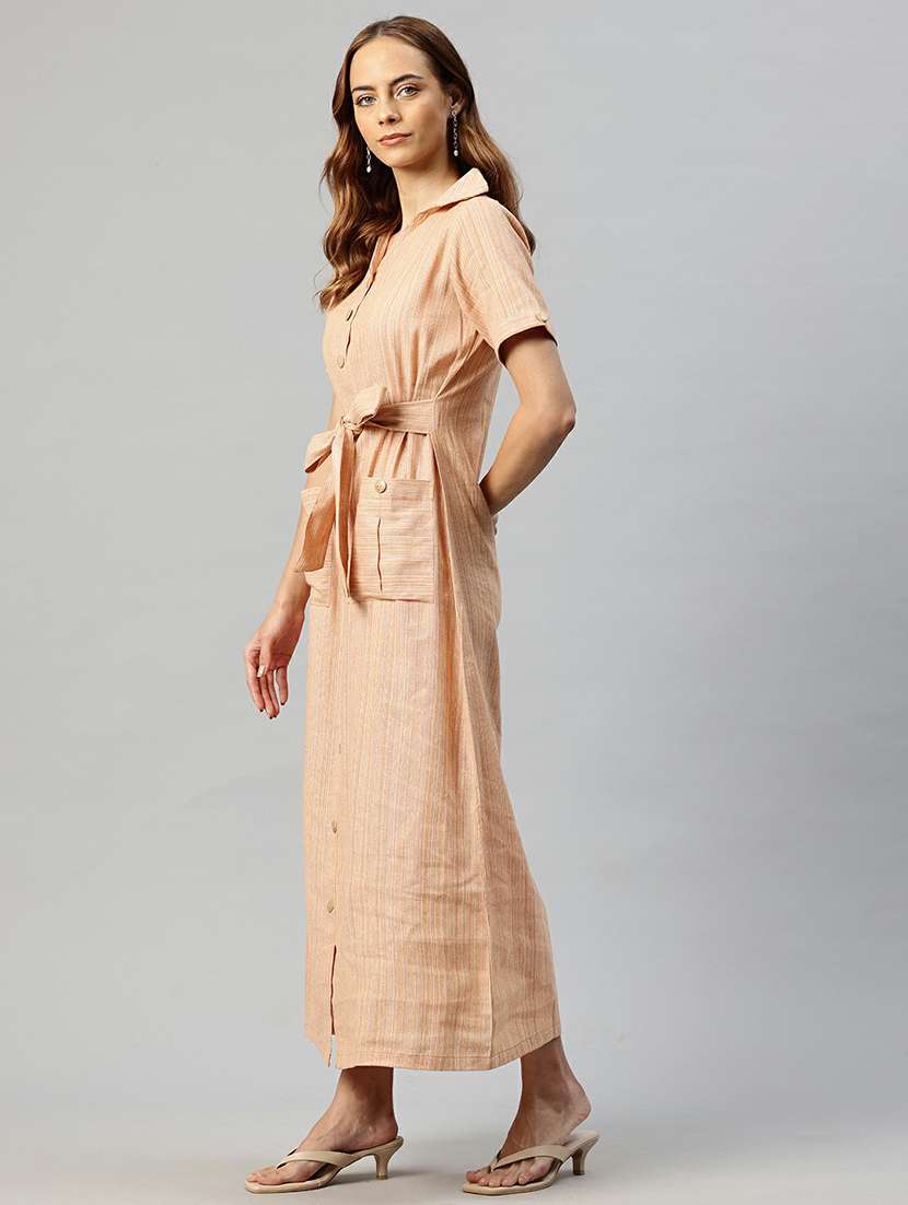 women short sleeves solid a-line dress - 21663449 -  Standard Image - 3