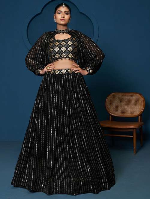 women black georgette sequins work lehenga with designer blouse for women