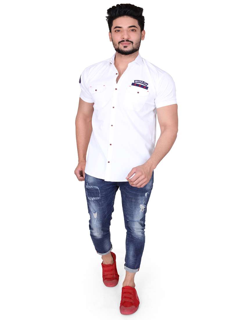 men solid short sleeve casual shirt - 21663682 -  Standard Image - 3