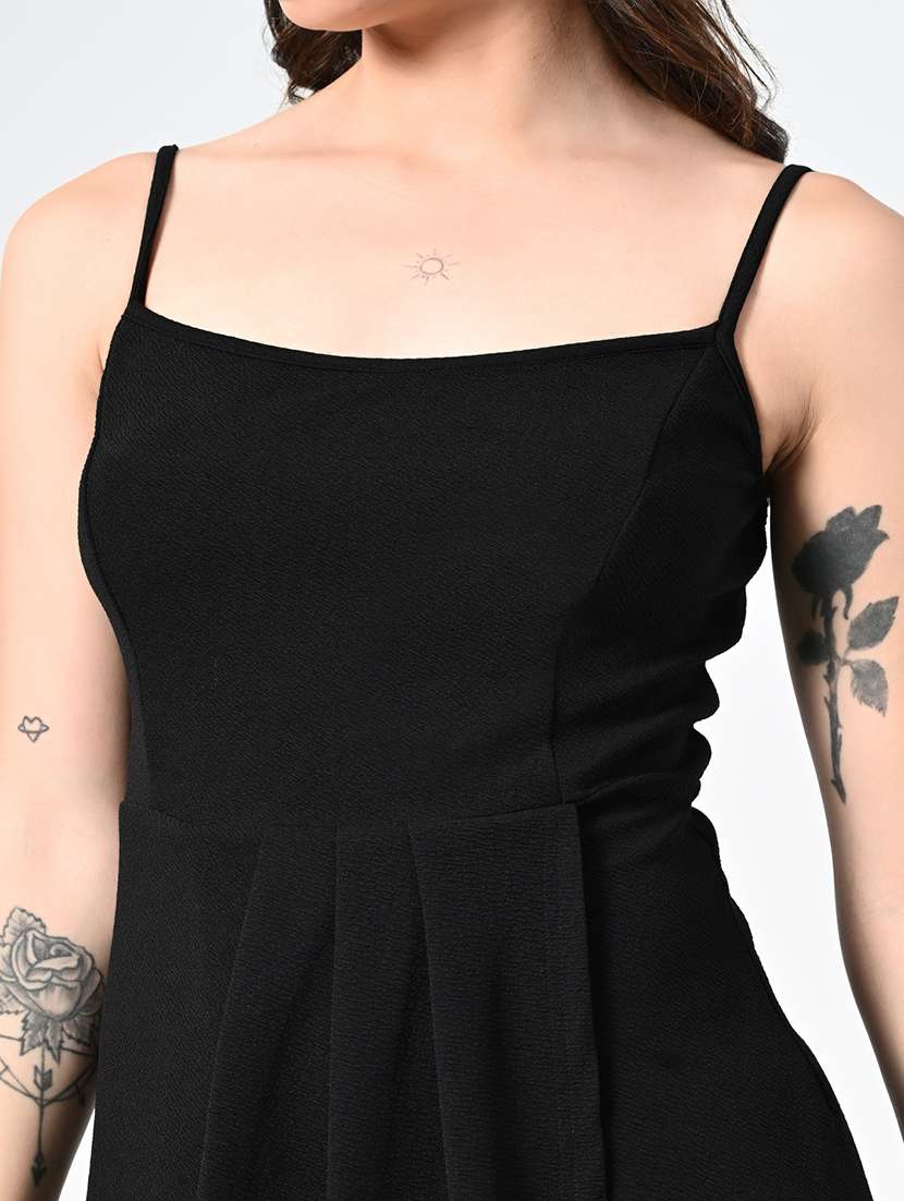 women solid shoulder strap neck high low dress - 21663691 -  Standard Image - 5