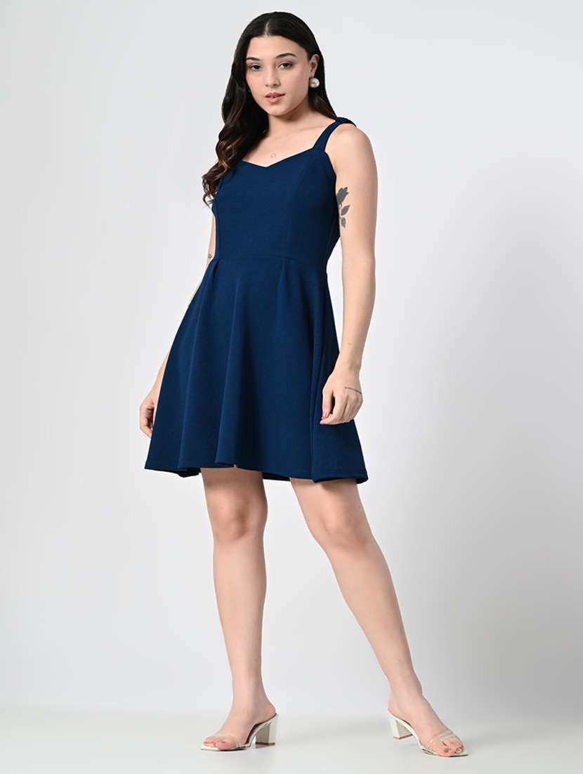 women solid sweetheart neck a-line dress