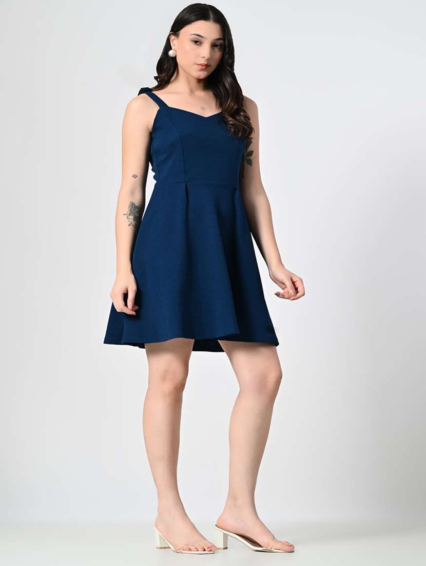 women solid sweetheart neck a-line dress - 21663693 -  Standard Image - 3