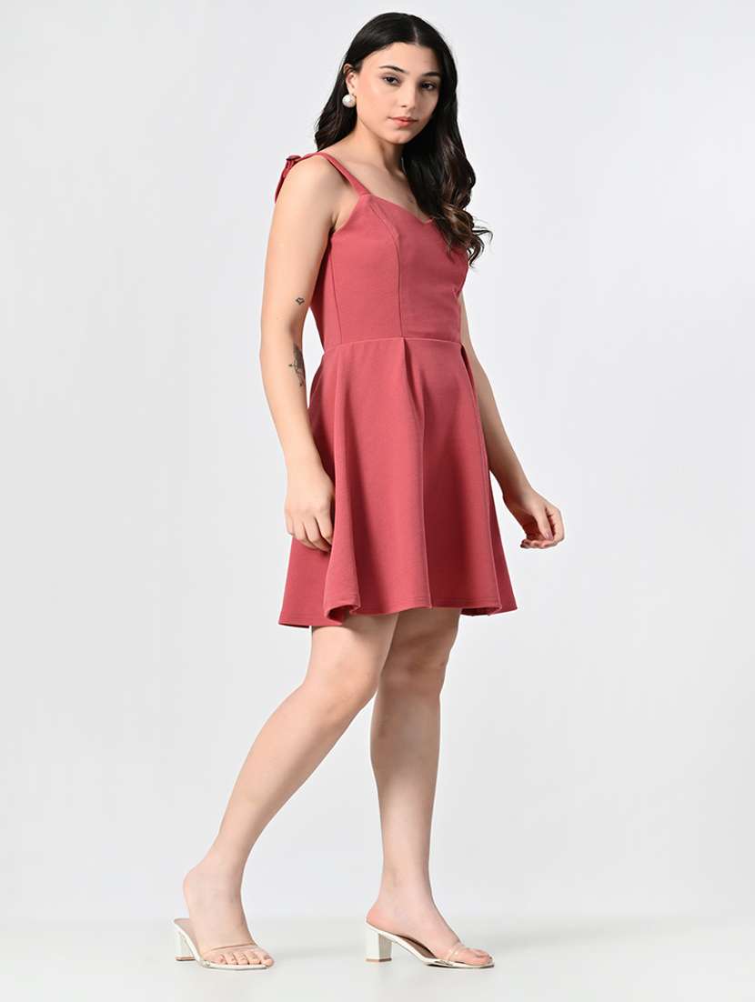 women solid sweetheart neck a-line dress - 21663694 -  Standard Image - 3