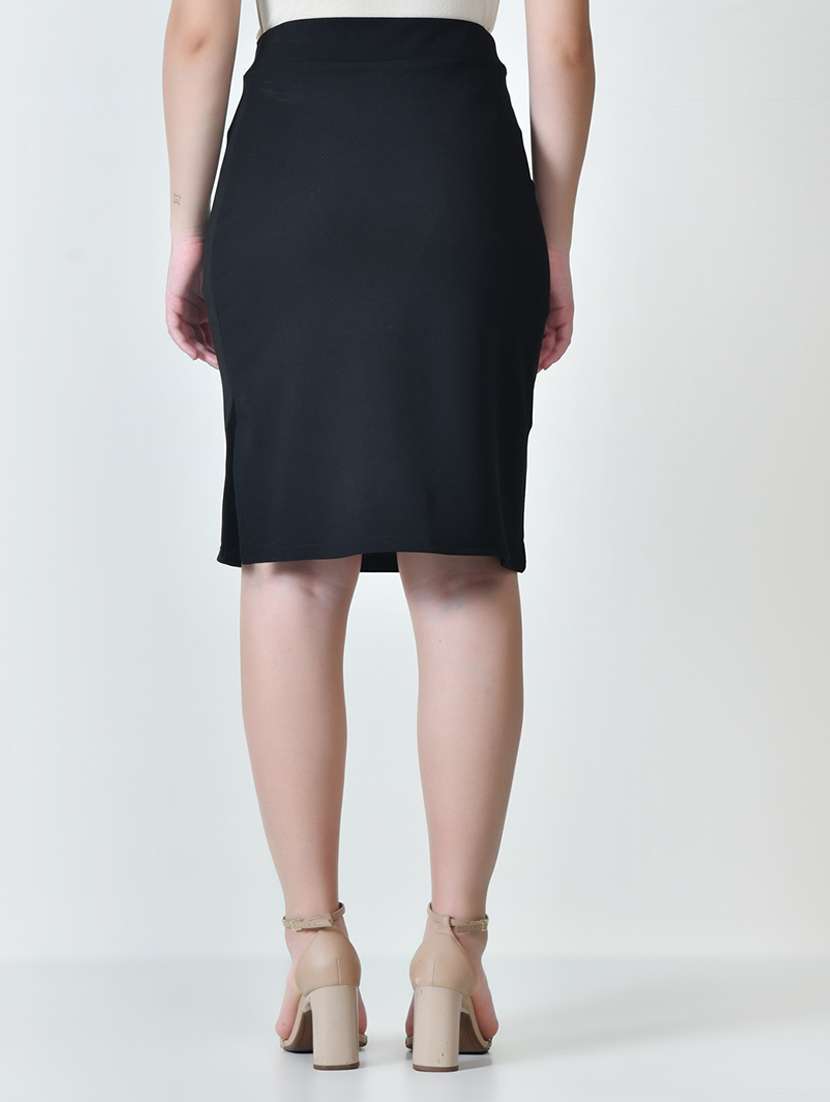 women black solid pencil skirt - 21663701 - Standard Image - 3
