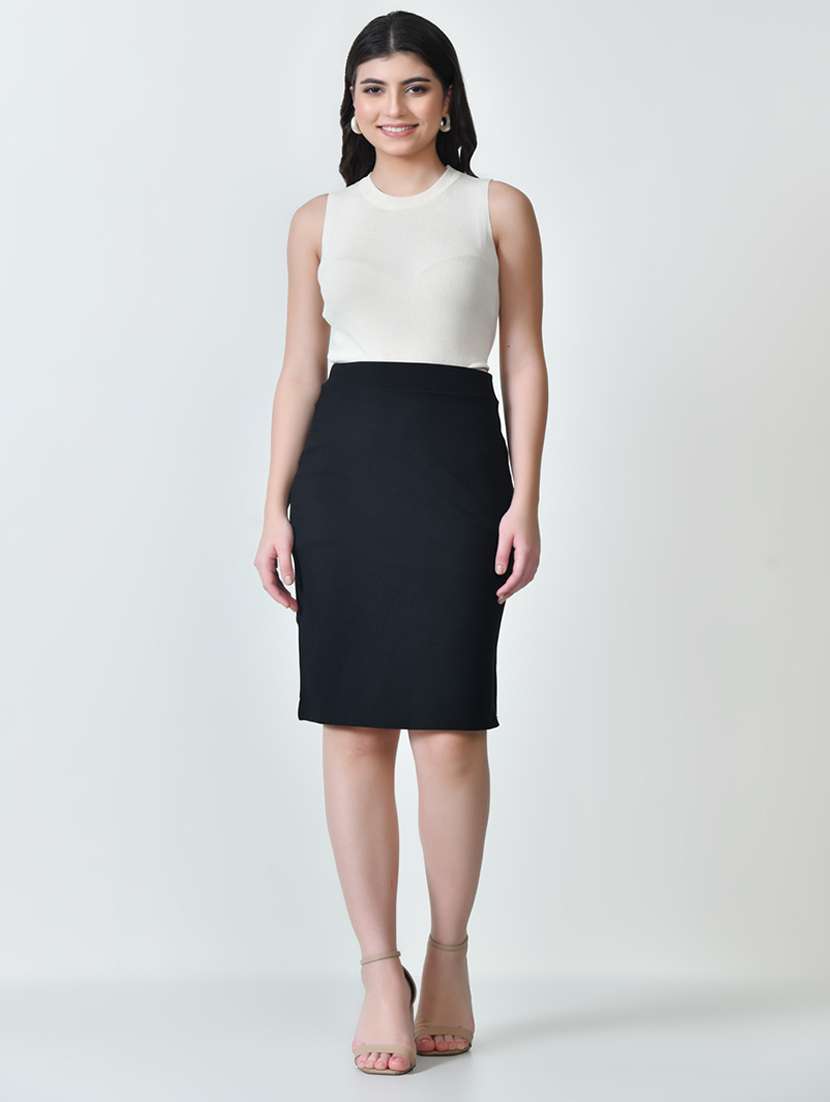 women black solid pencil skirt - 21663701 - Standard Image - 5
