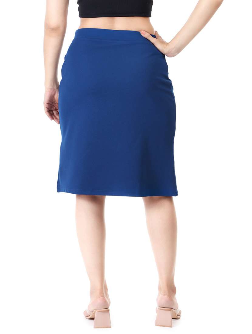 women blue solid pencil skirt - 21663702 - Standard Image - 3