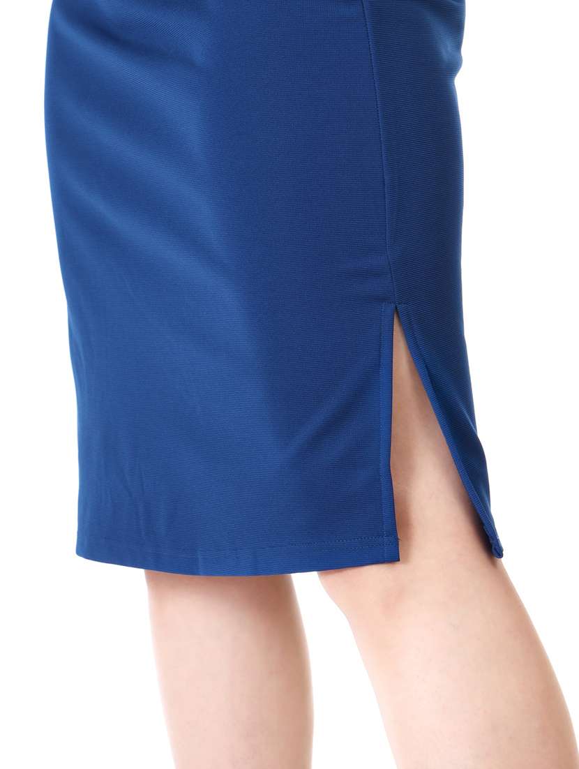 women blue solid pencil skirt - 21663702 - Standard Image - 5