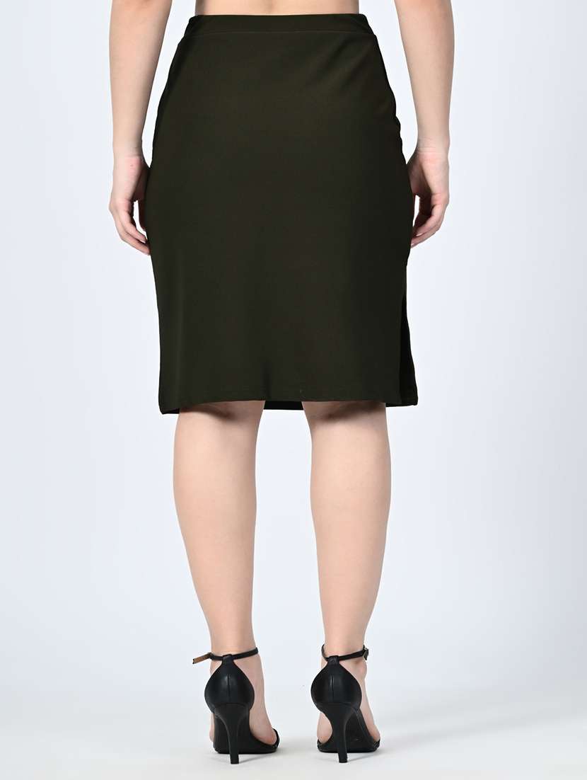 women olive solid pencil skirt - 21663704 - Standard Image - 3