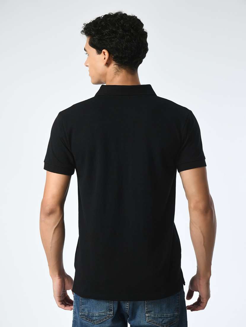men black polo neck plain t-shirt - 21663710 - Standard Image - 3