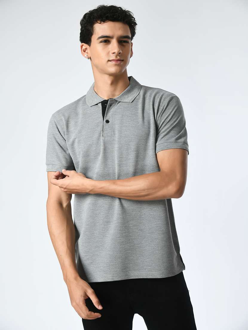 men grey polo neck plain t-shirt - 21663711 - Zoom Image - 0