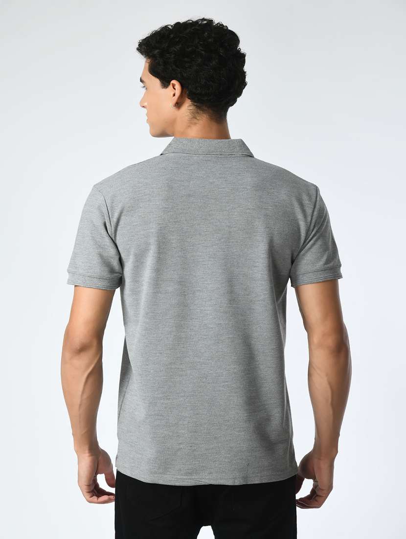 men grey polo neck plain t-shirt - 21663711 - Standard Image - 3