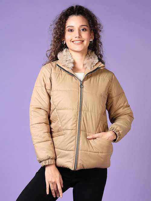 women solid long sleeves puffer jacket - 21663725 -  Standard Image - 0