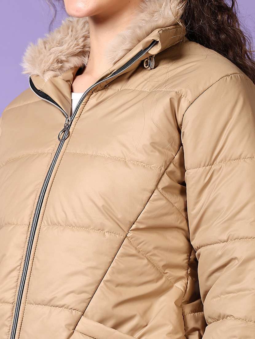 women solid long sleeves puffer jacket - 21663725 -  Standard Image - 5
