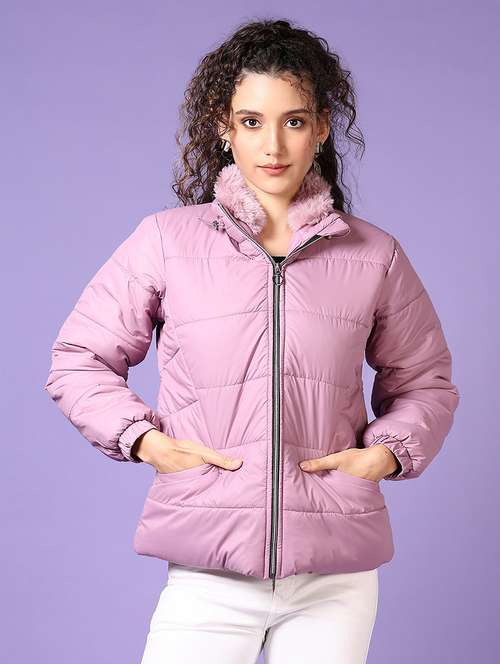 women solid long sleeves puffer jacket - 21663726 -  Standard Image - 0