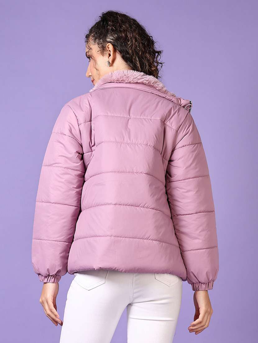 women solid long sleeves puffer jacket - 21663726 -  Standard Image - 3