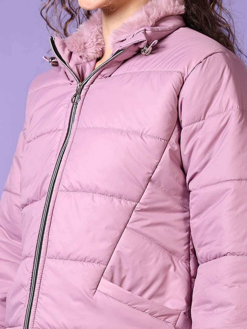 women solid long sleeves puffer jacket - 21663726 -  Standard Image - 5