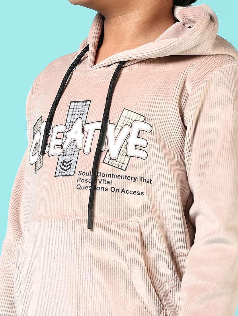 boys beige front print hooded sweatshirt - 21663754 -  Standard Image - 3