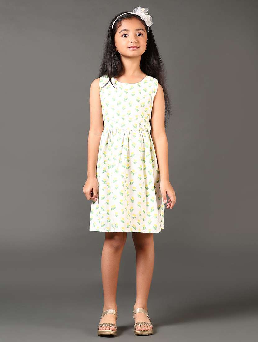 women printed sleeveless round neck frock