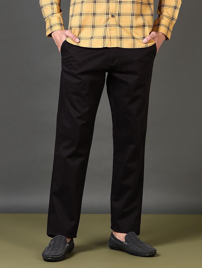 men solid mid rise flat front casual trouser - 21663778 -  Zoom Image - 0