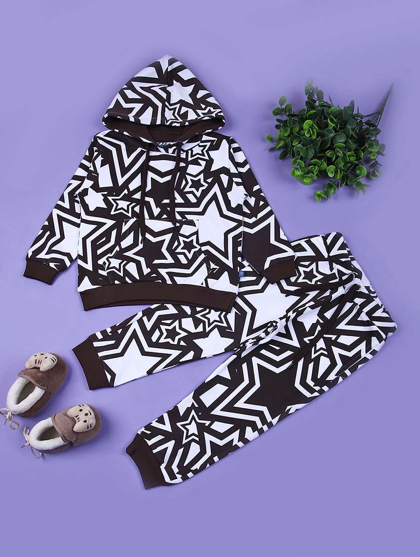 boys printed long sleeve hooded full length sets
