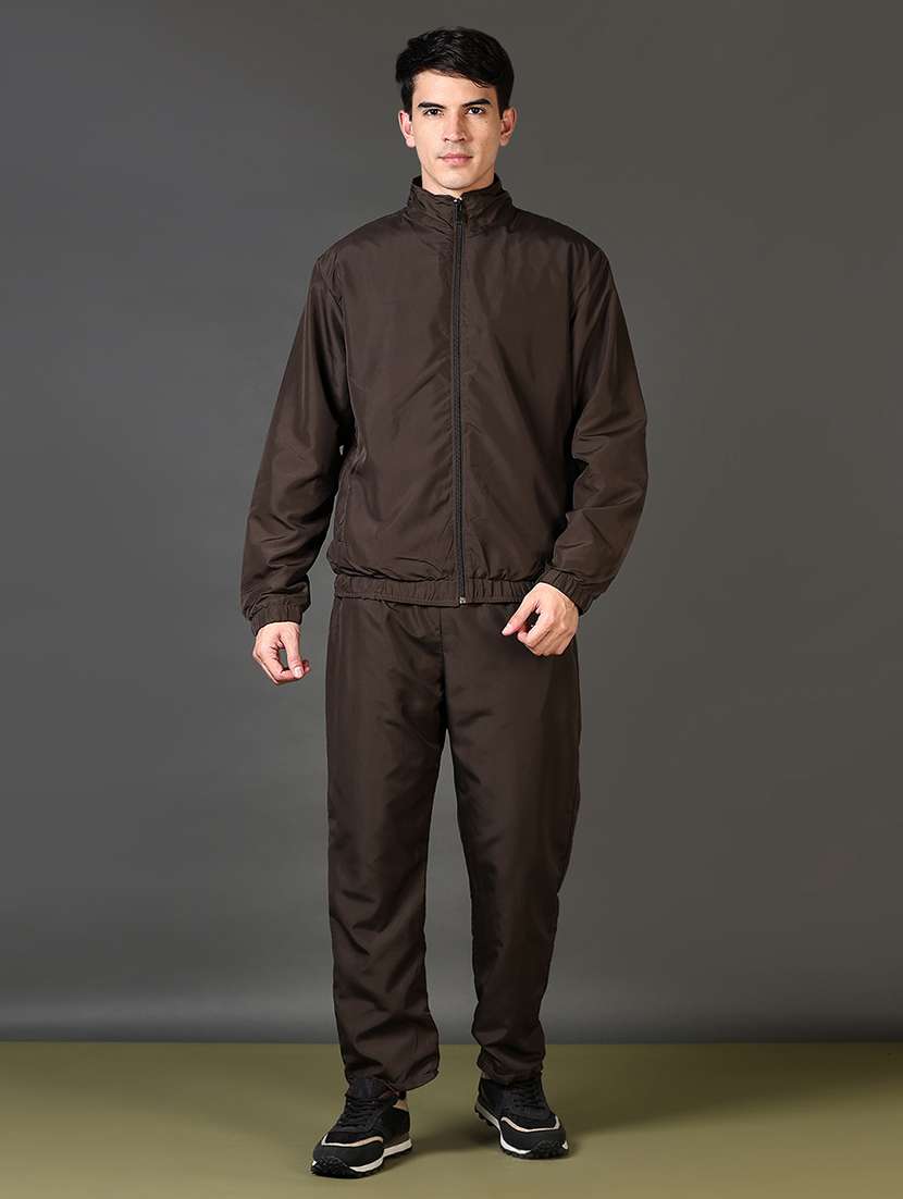 men solid long sleeve full length track suit