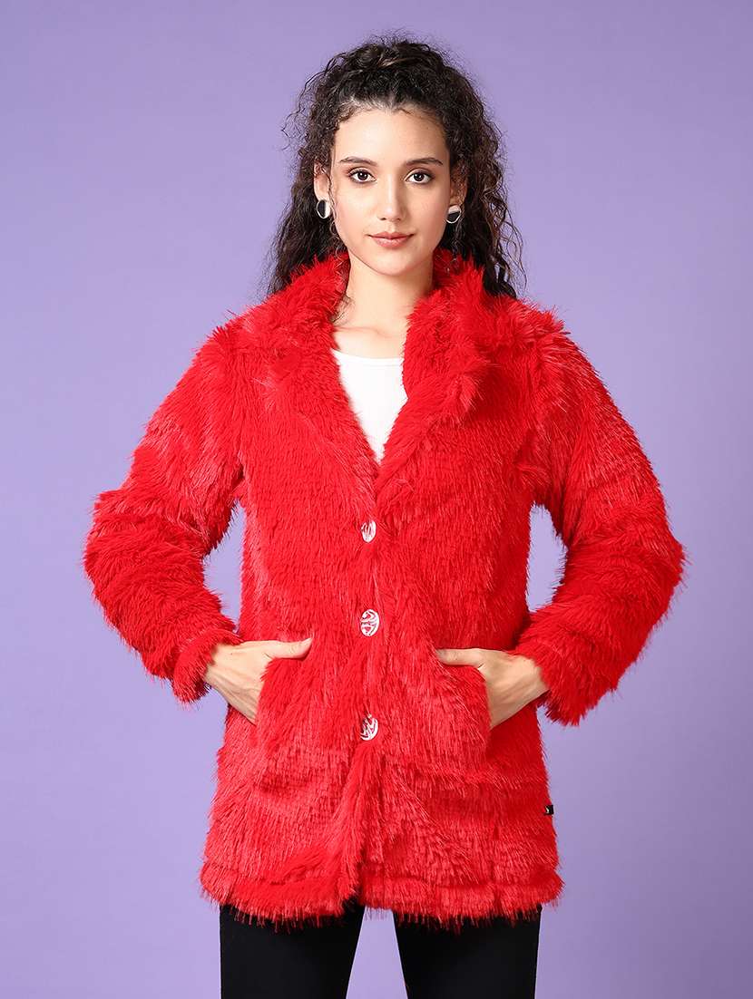women long sleeves solid fur coat