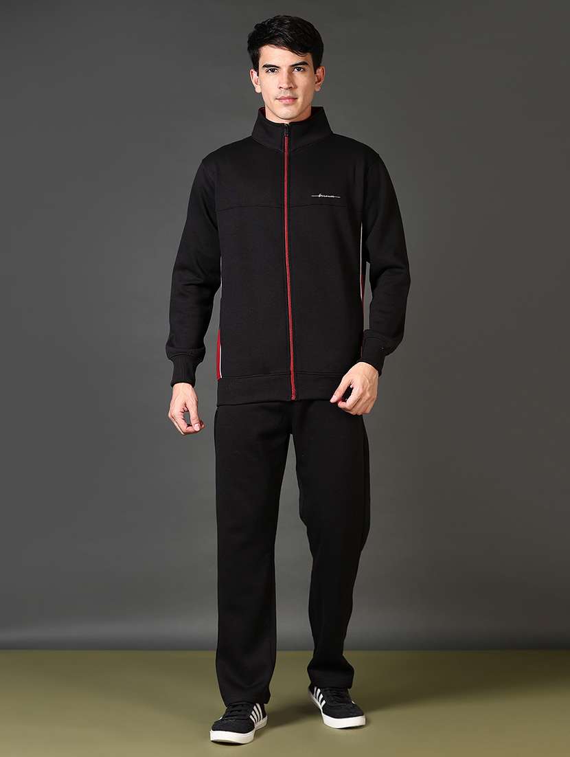 men solid long sleeve full length track suit