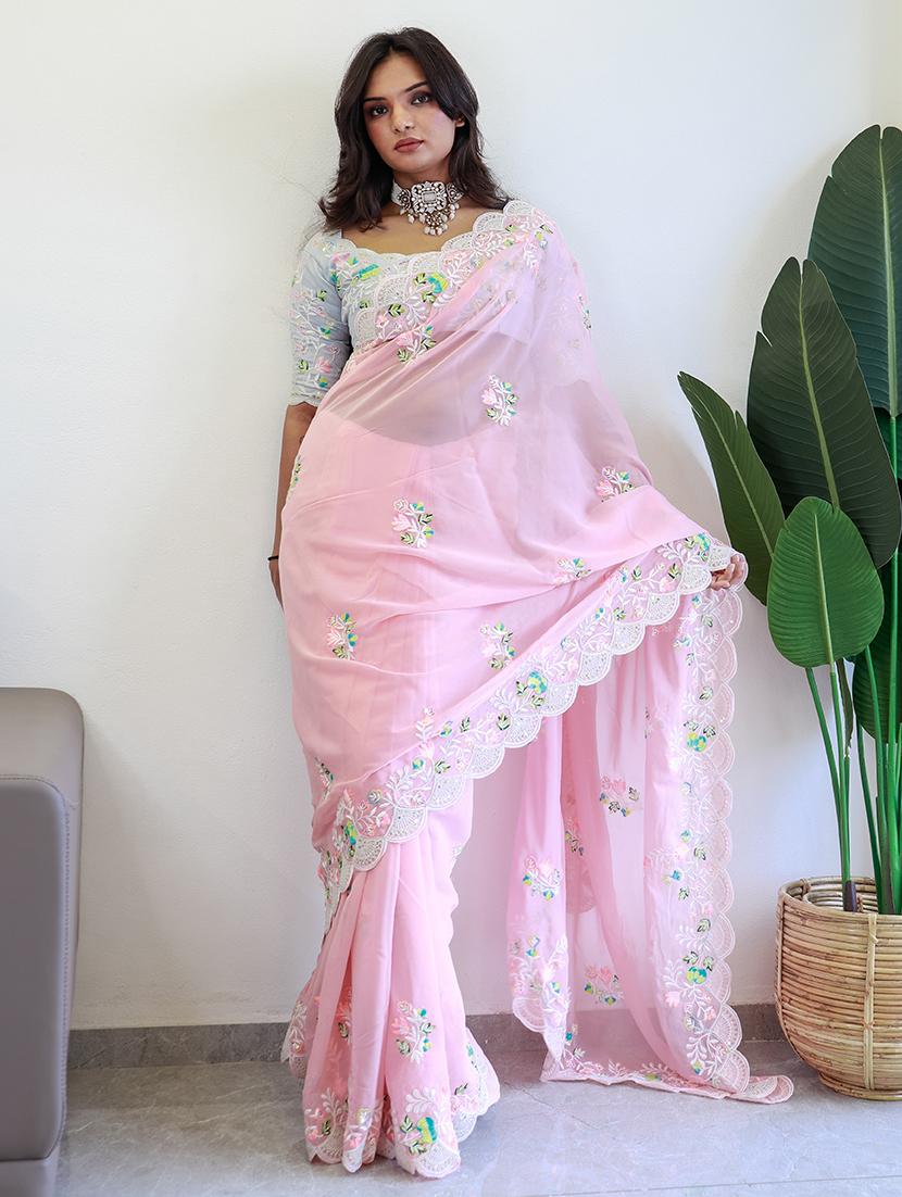 women pink  embroidered saree with blouse - 21663928 -  Zoom Image - 0