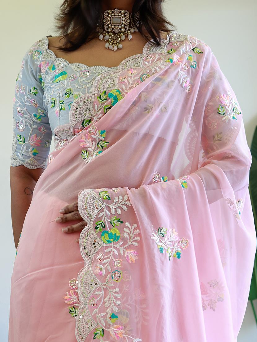 women pink embroidered saree with blouse - 21663928 - Standard Image - 3