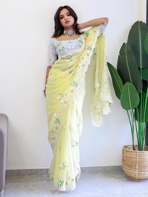 women lime embroidered saree with blouse - 21663945 -  Standard Image - 0