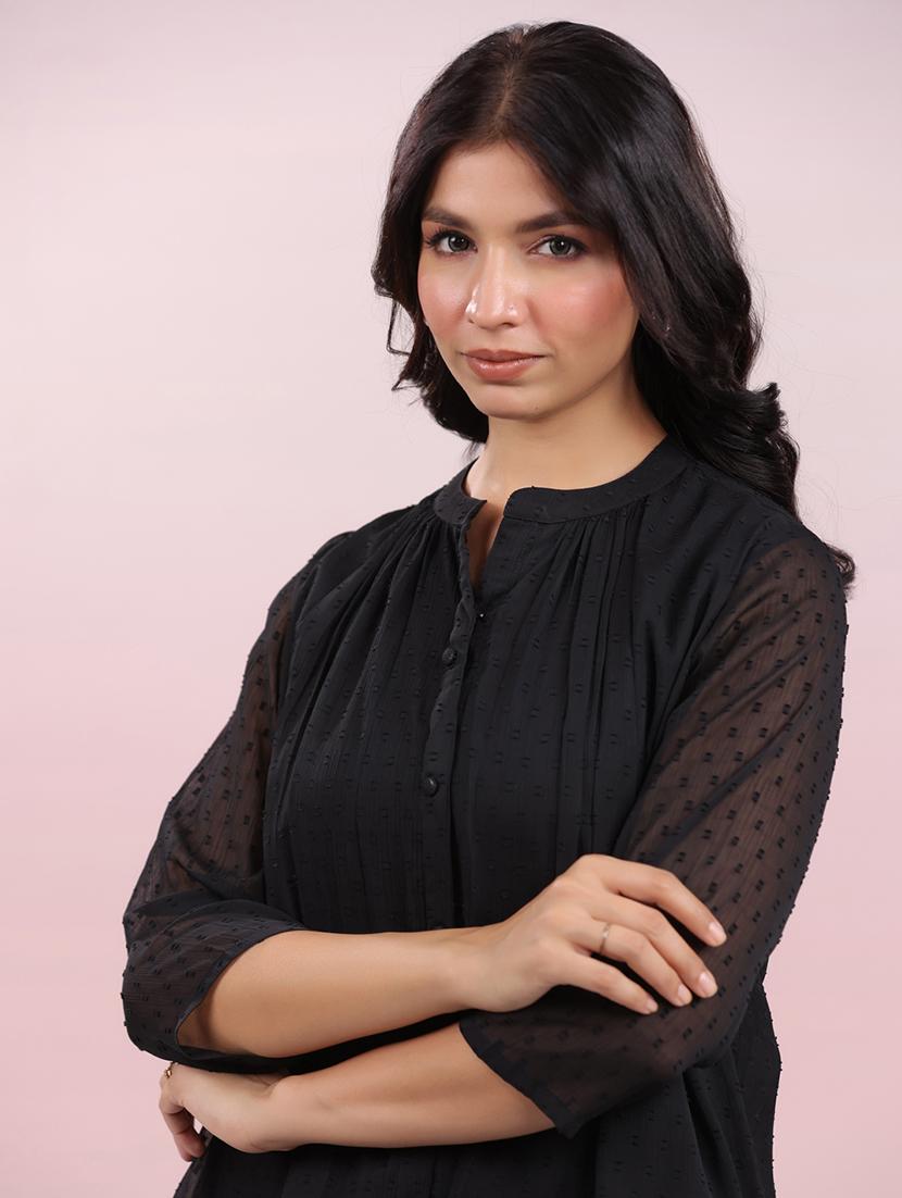 women black self design regular top - 21663962 - Standard Image - 5