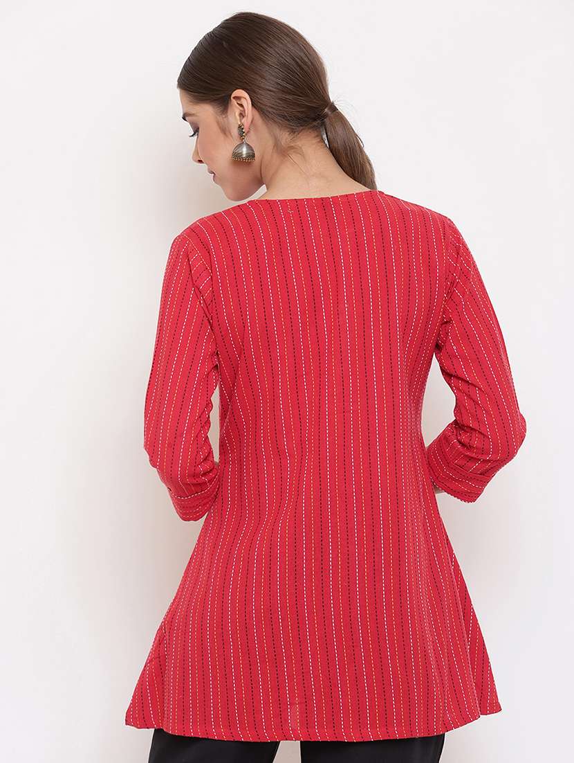 women red printed notch neck a-line kurti - 21663964 -  Standard Image - 3