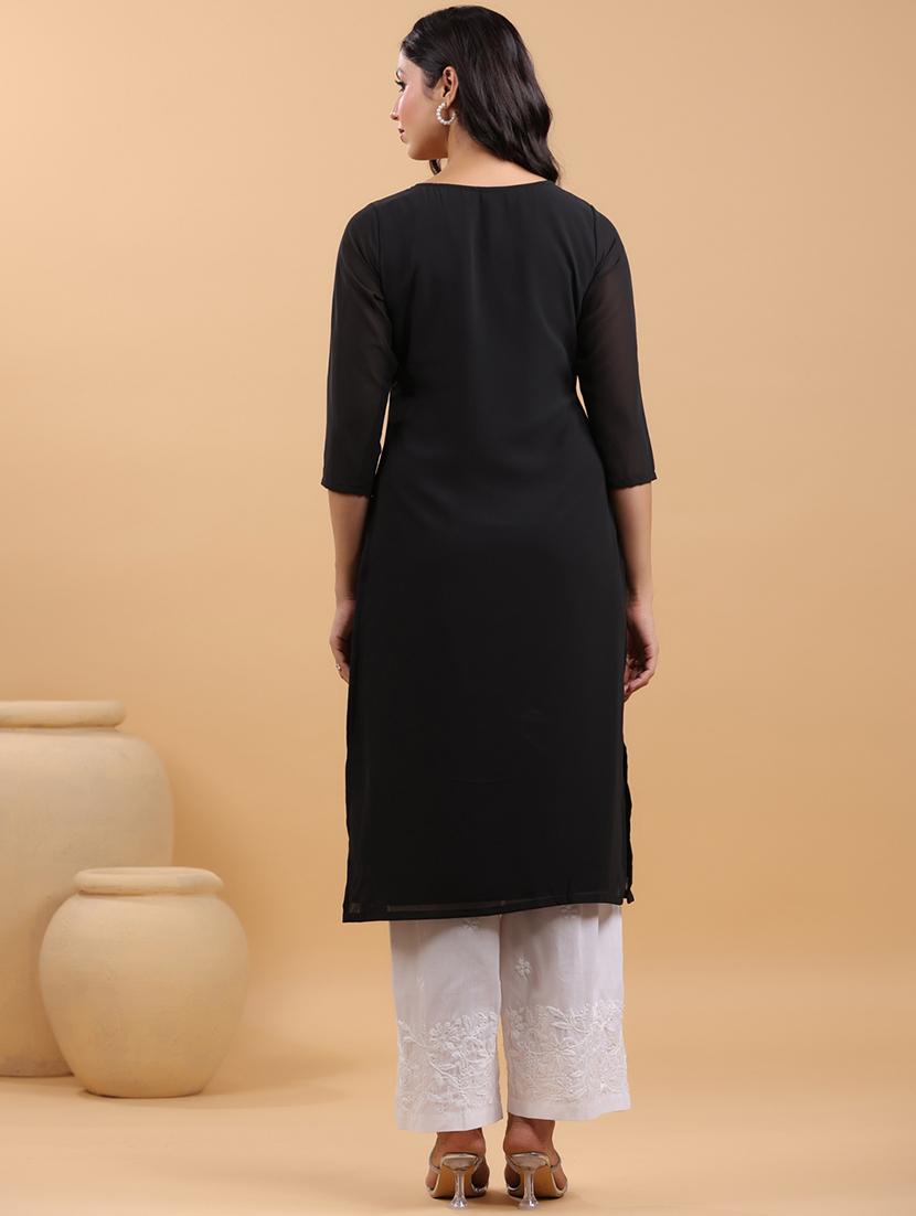 women embroidered three quarter sleeve straight kurta - 21663983 - Standard Image - 3