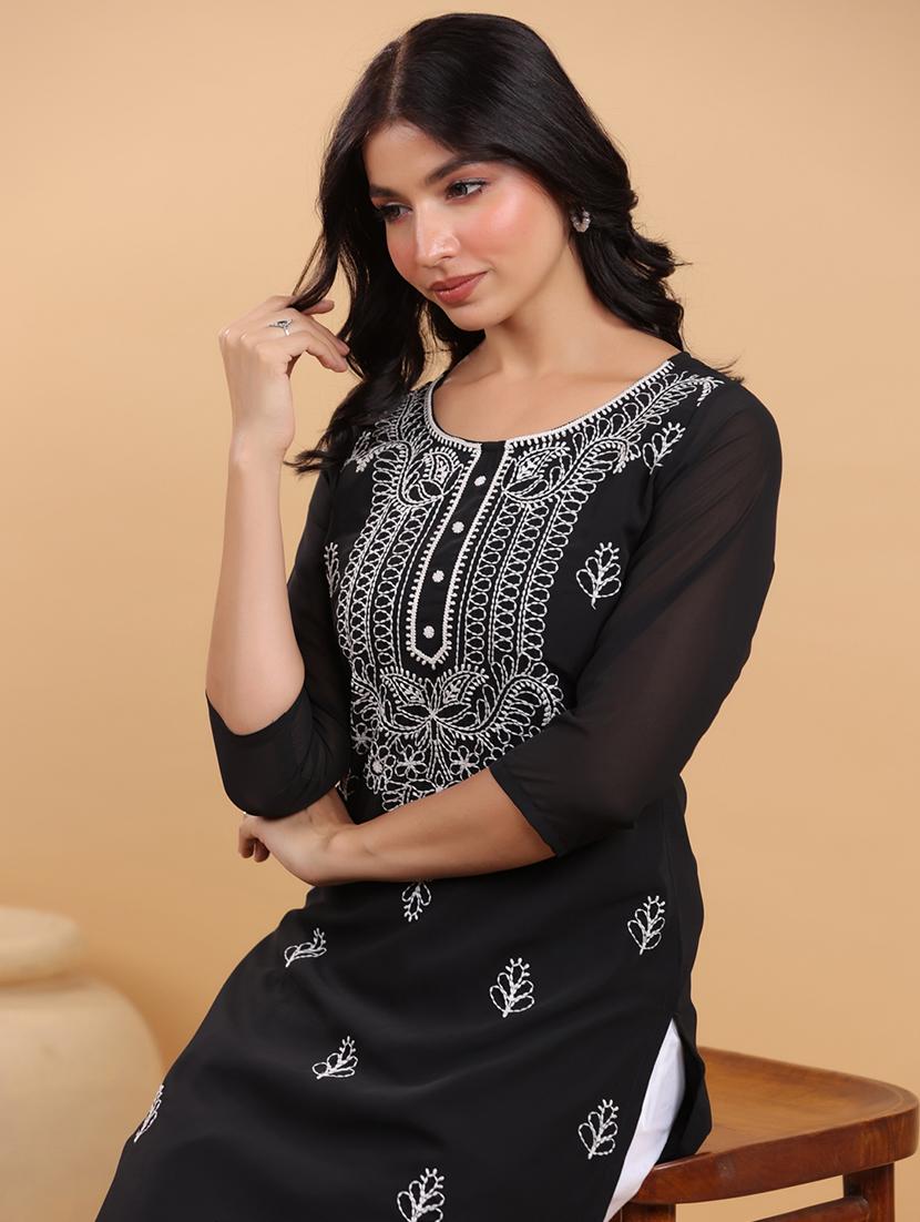 women embroidered three quarter sleeve straight kurta - 21663983 - Standard Image - 5