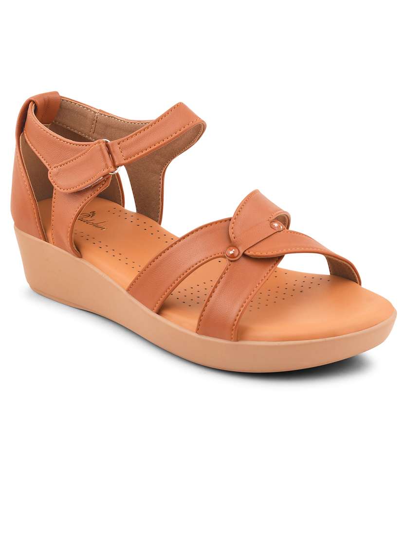 women solid ankle strap wedge