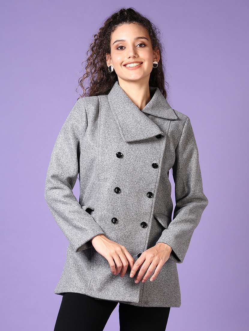 women solid double-breasted overcoat