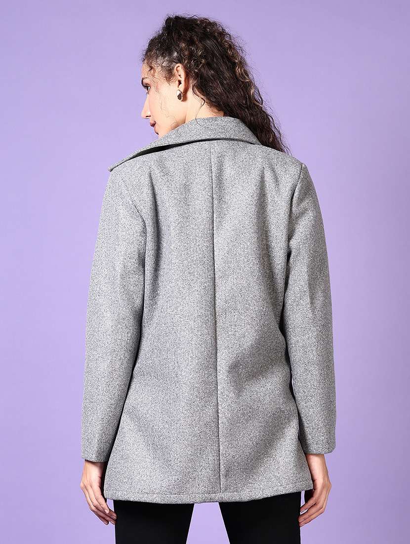 women solid double-breasted overcoat - 21664499 -  Standard Image - 3