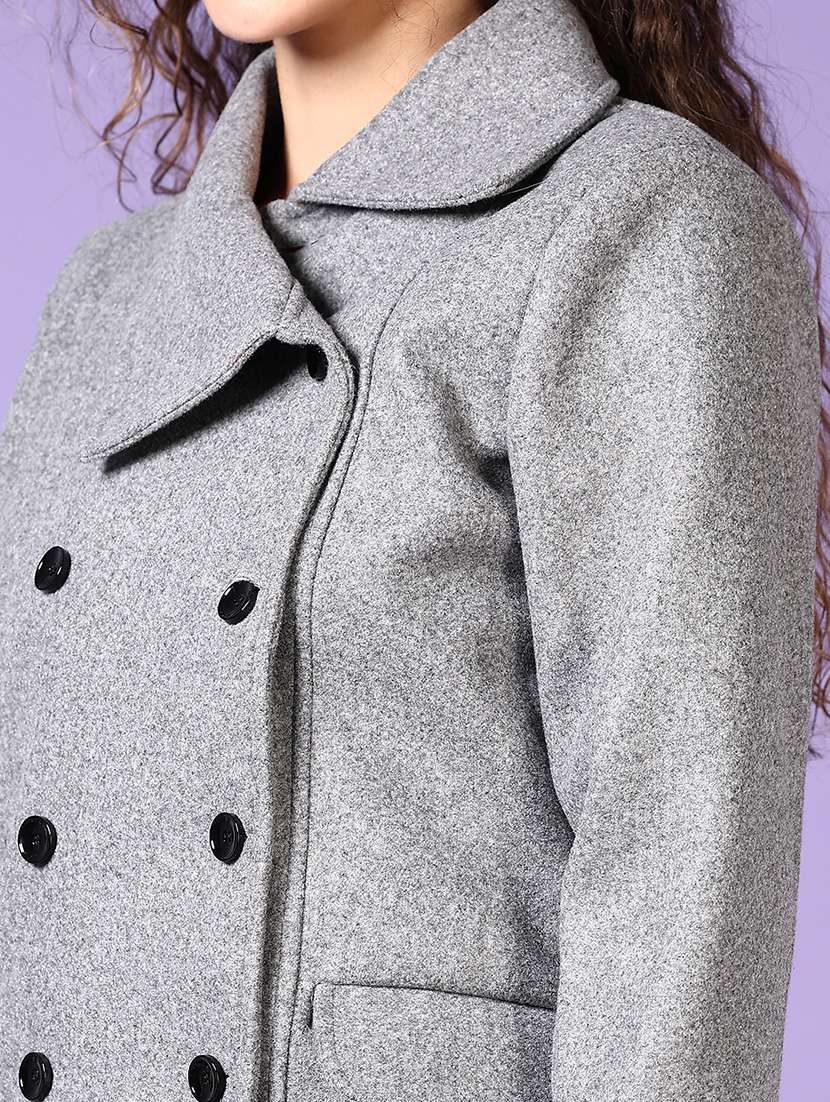 women solid double-breasted overcoat - 21664499 -  Standard Image - 5