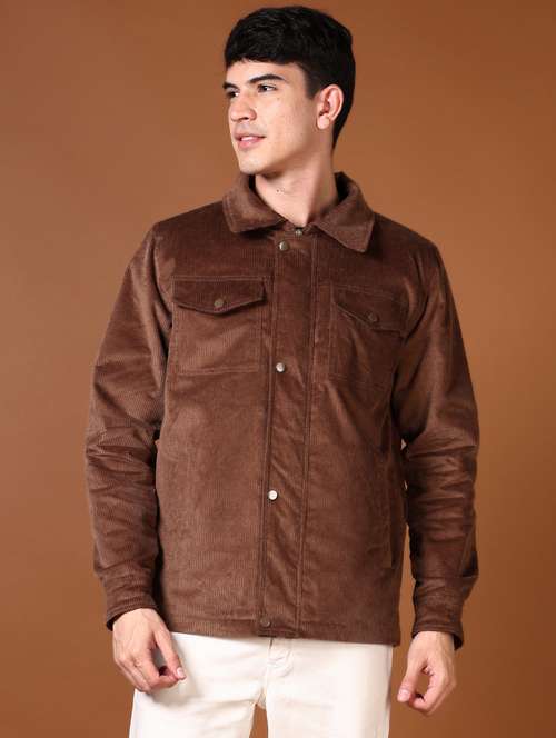men brown solid long sleeve shacket - 21664501 -  Standard Image - 0