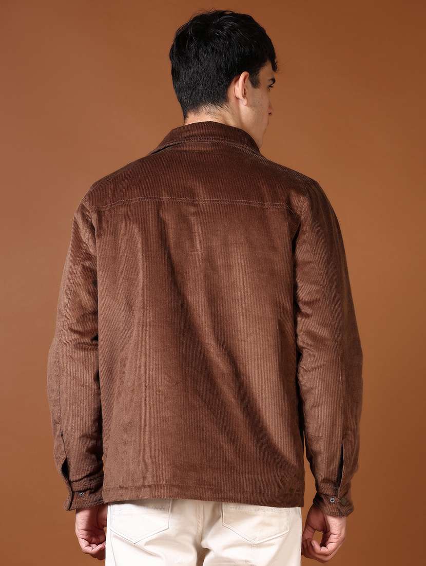 men brown solid long sleeve shacket - 21664501 -  Standard Image - 3
