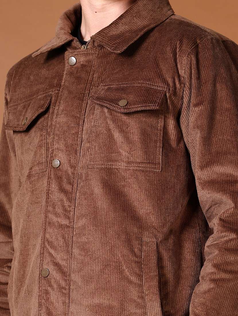 men brown solid long sleeve shacket - 21664501 -  Standard Image - 5